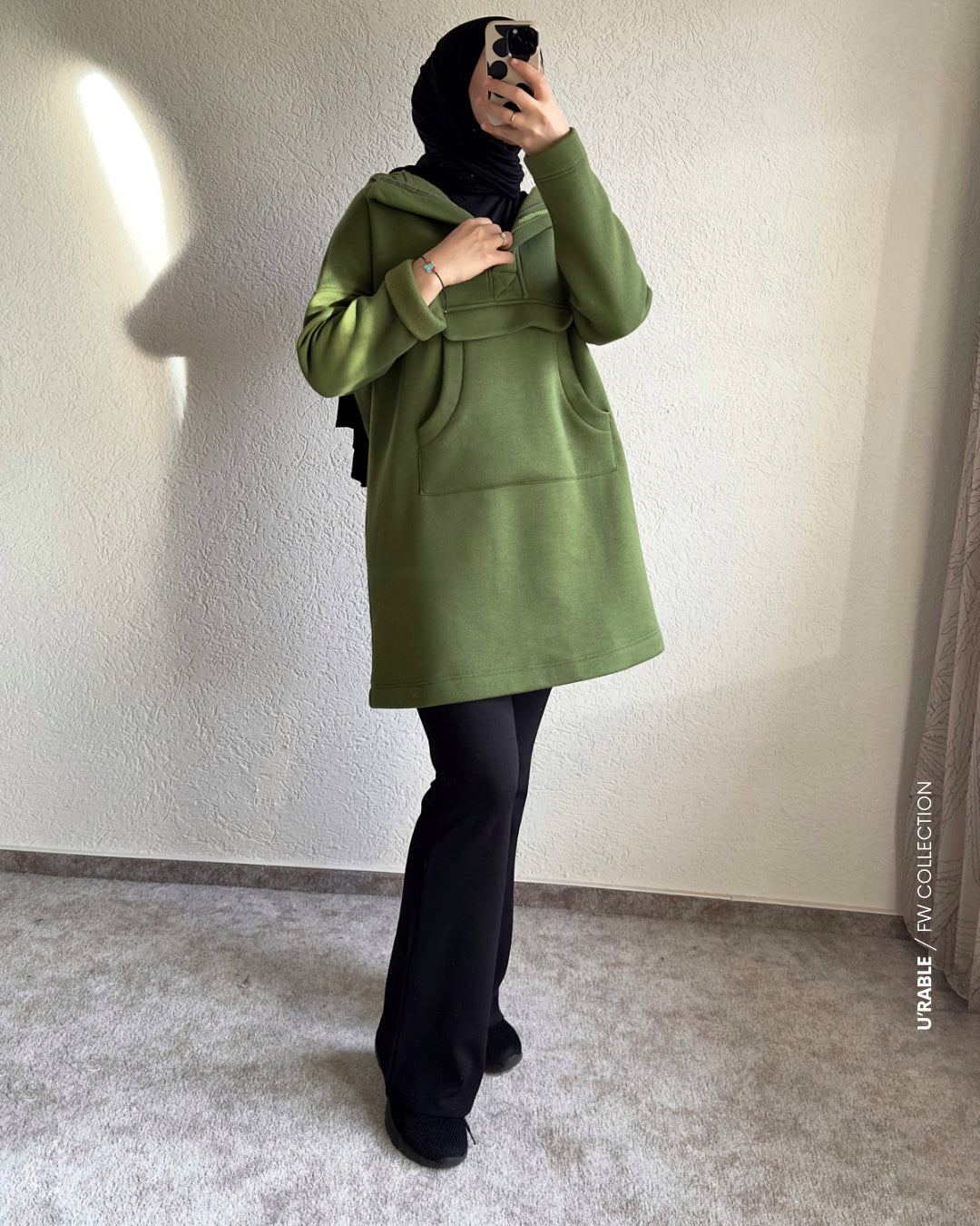 Kapüşonlu Sweatshirt-Haki(Hoodie Sweatshirt-Khaki)