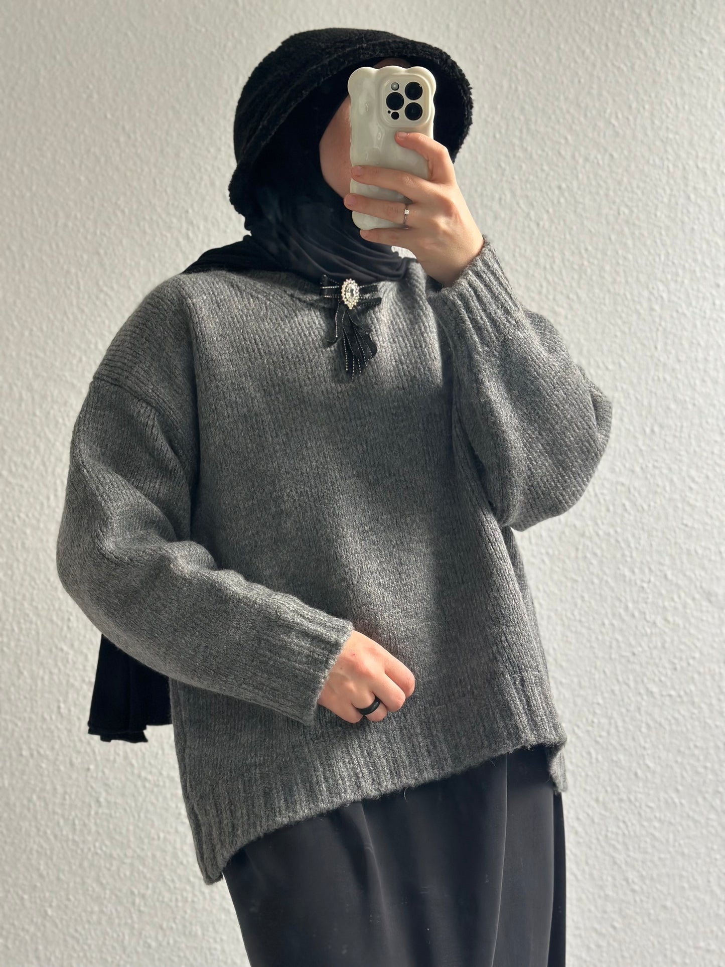 Cozy dicker Strickpullover - Dunkelgrau
