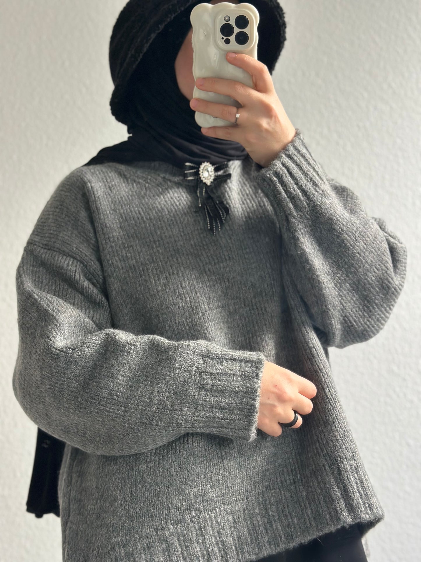 Cozy dicker Strickpullover - Dunkelgrau