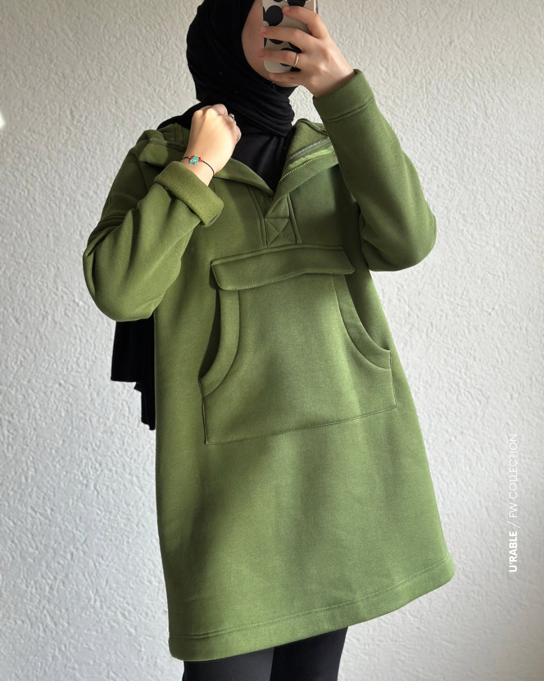Kapüşonlu Sweatshirt-Haki(Hoodie Sweatshirt-Khaki)