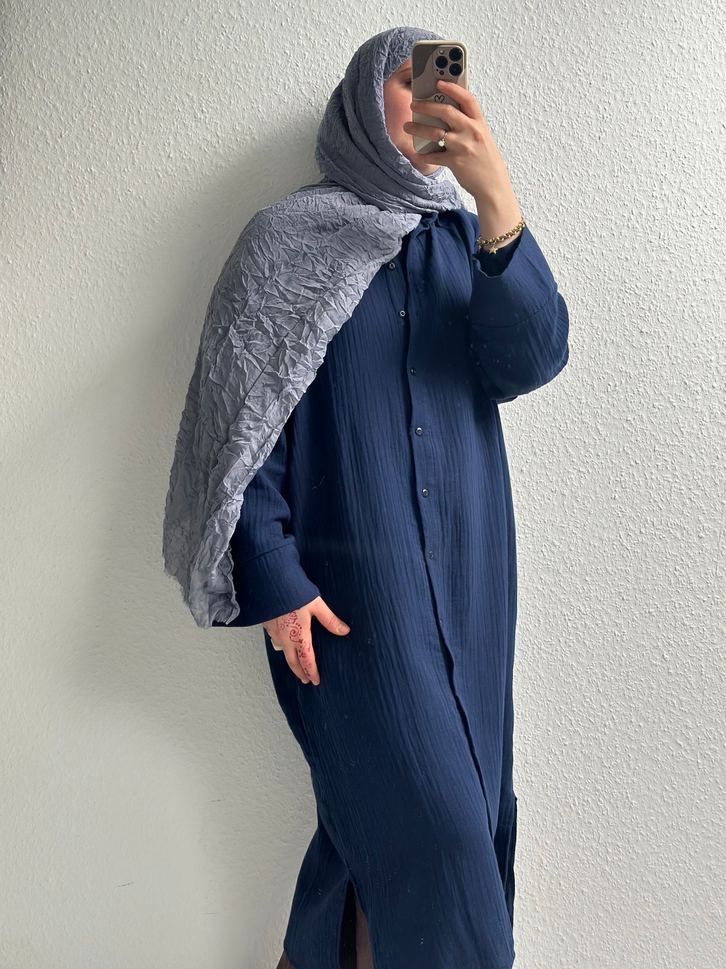 Soft Langes Musselin Hemd - Dunkelblau