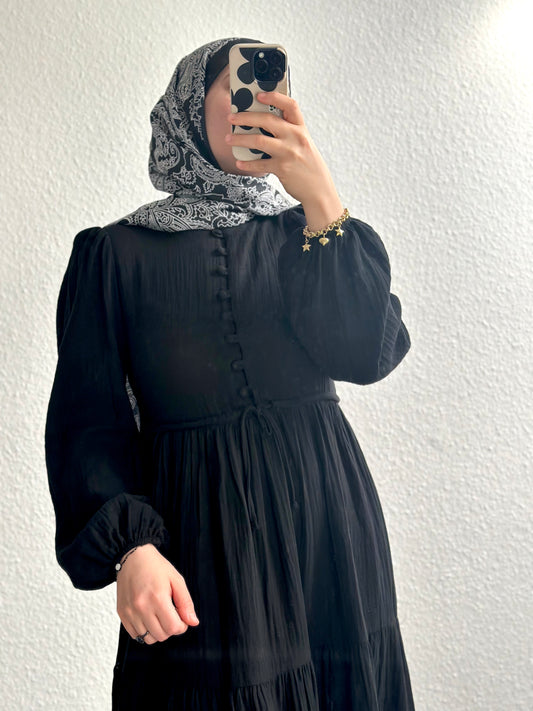 Elya Musselin Kleid- Schwarz