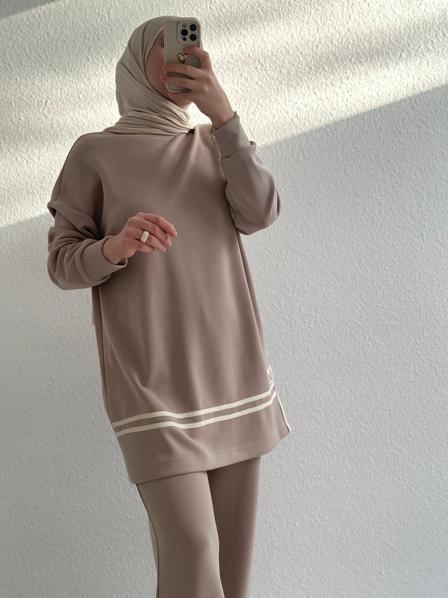 Gestreifter Modal Zweiteiler - Beige