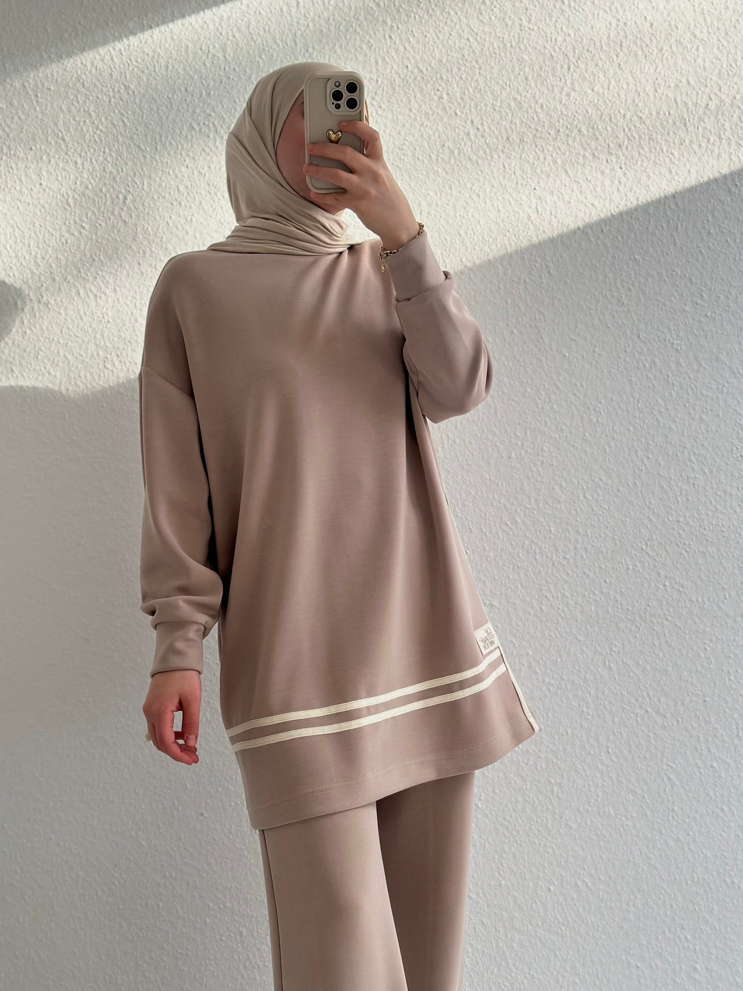 Gestreifter Modal Zweiteiler - Beige