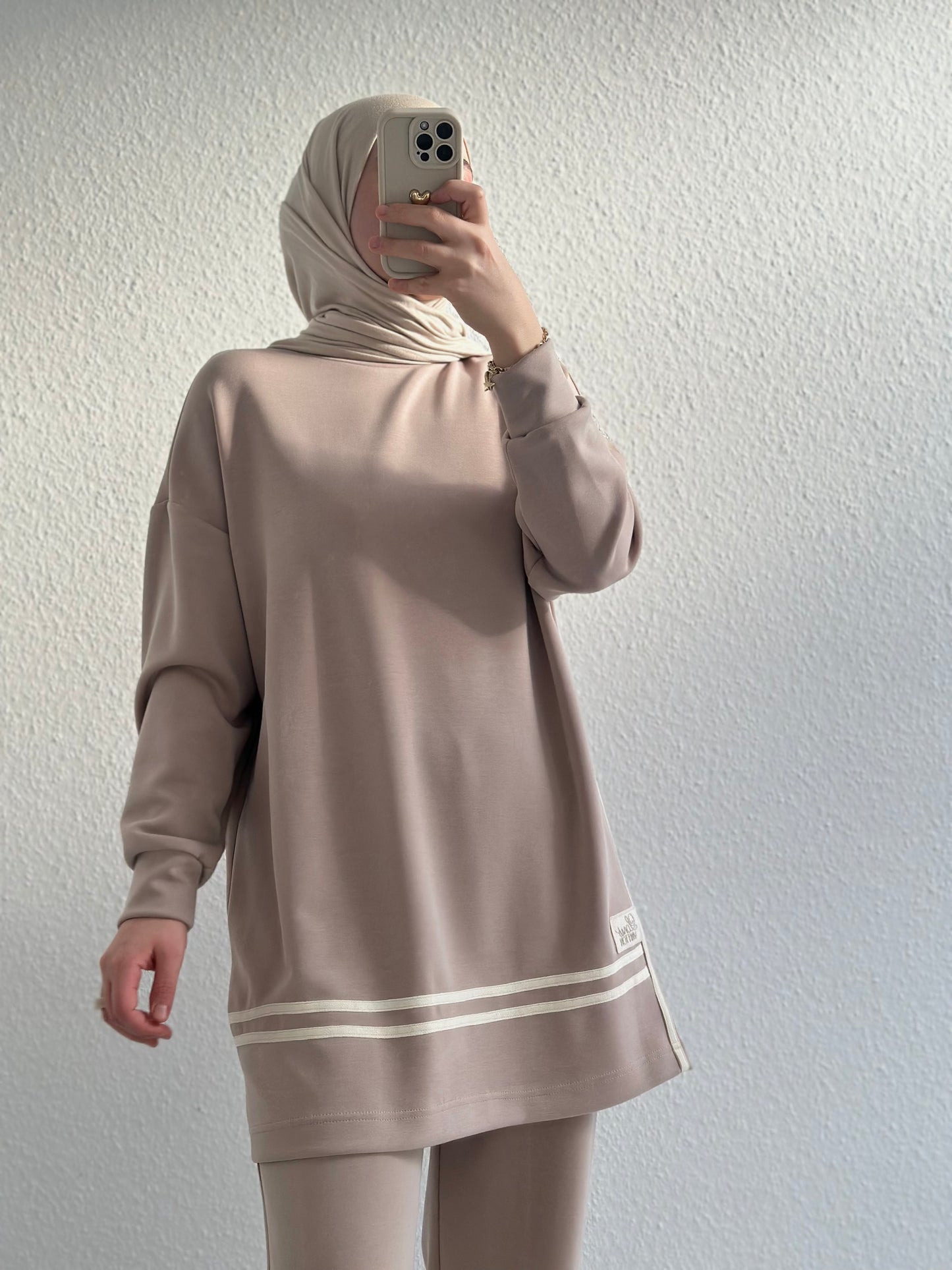 Gestreifter Modal Zweiteiler - Beige