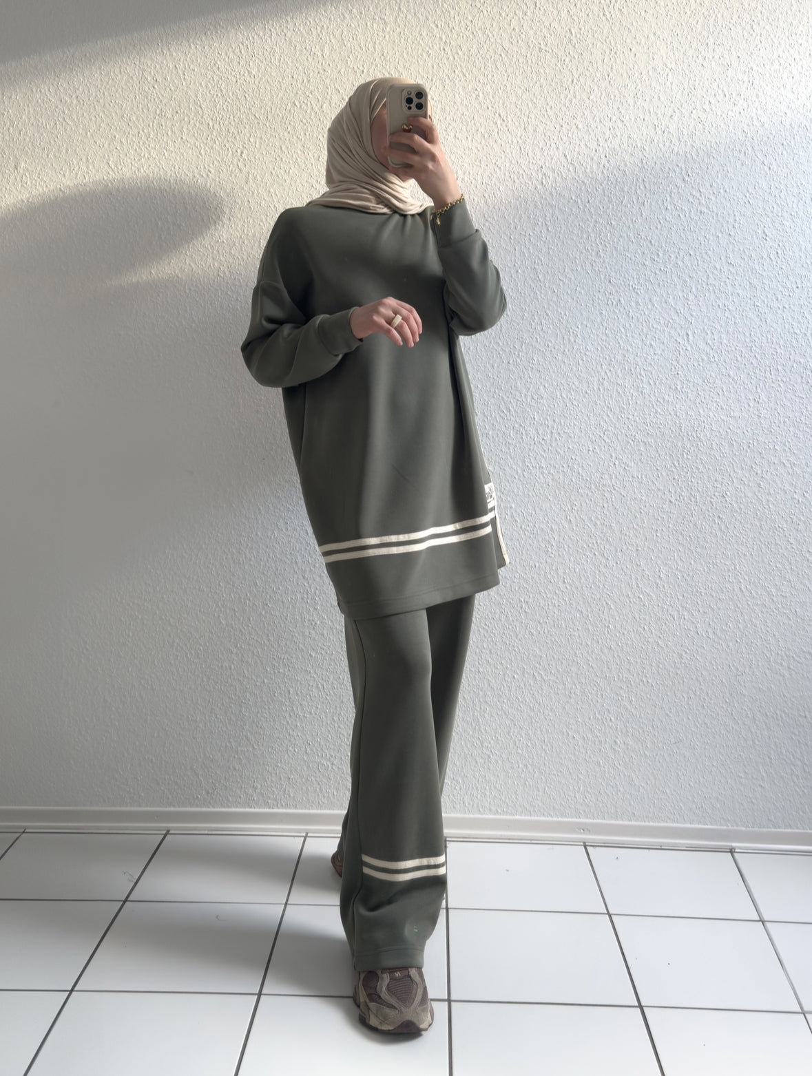 Gestreifter Modal Zweiteiler - Grün
