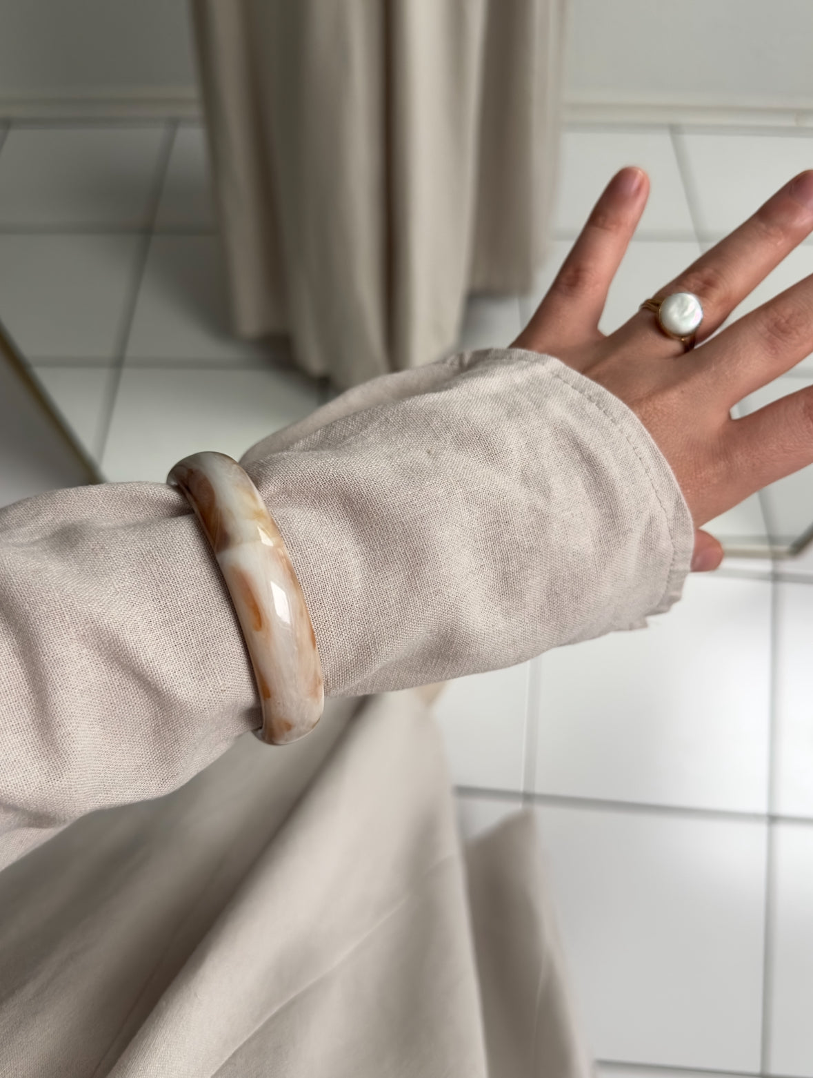Ivory Leinen Kleid - Beige
