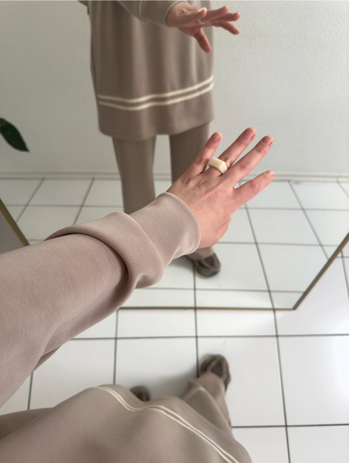 Gestreifter Modal Zweiteiler - Beige
