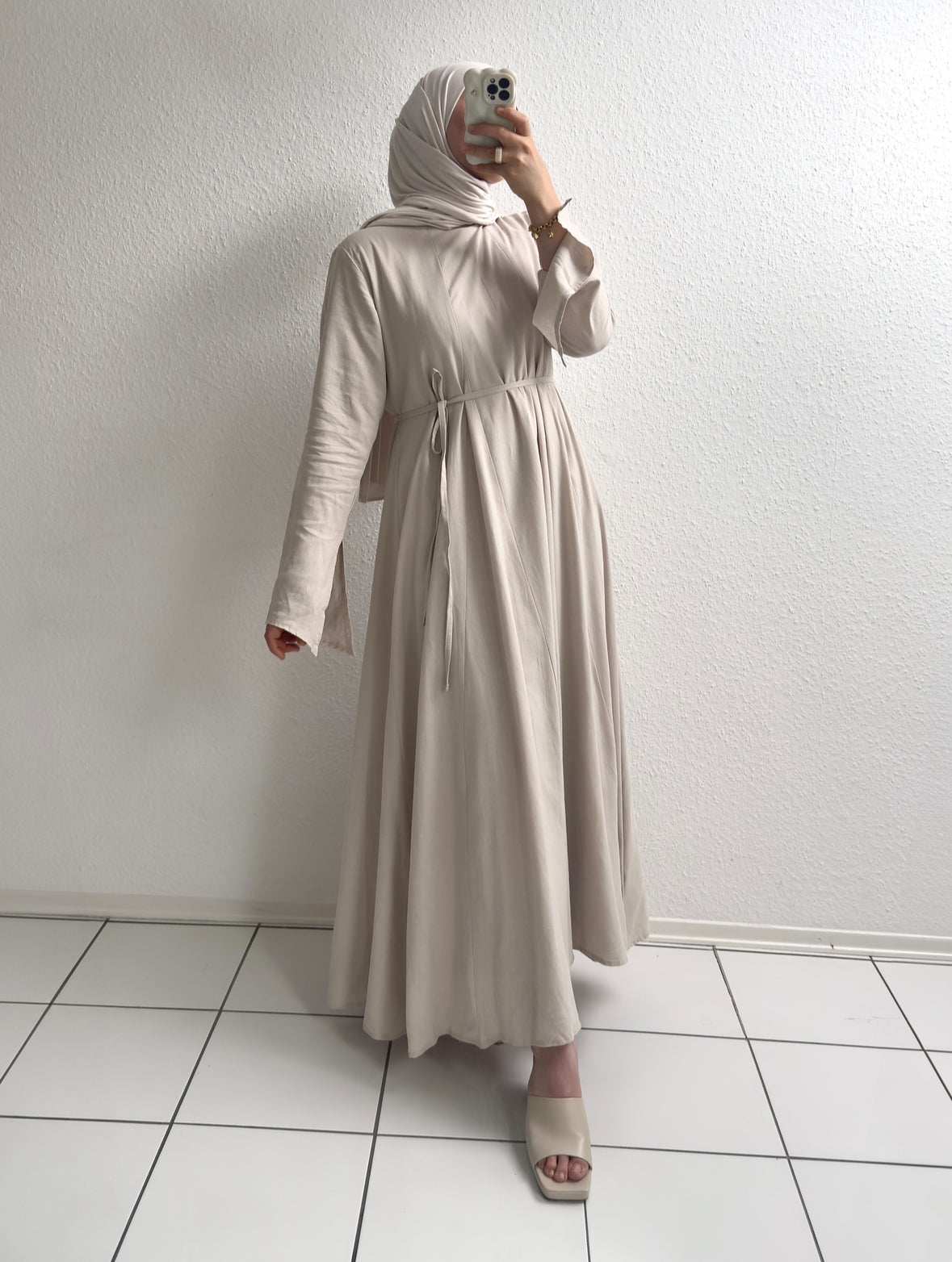 Ivory Leinen Kleid - Beige