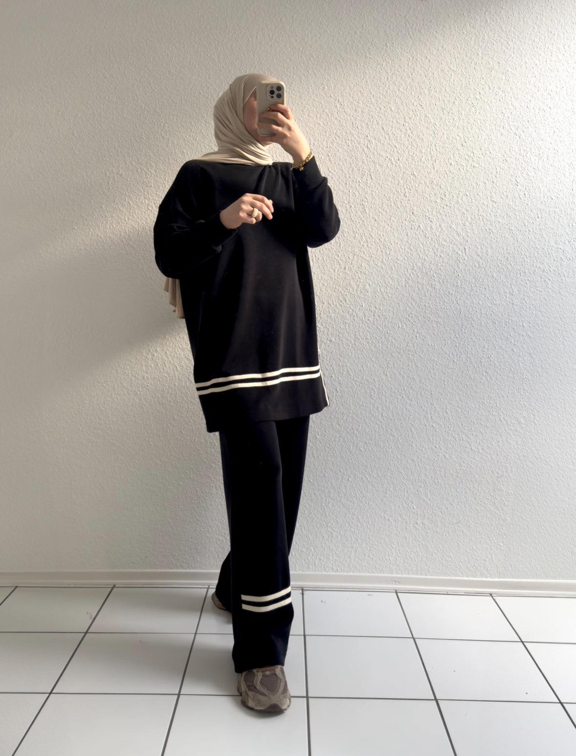 Gestreifter Modal Zweiteiler - Schwarz