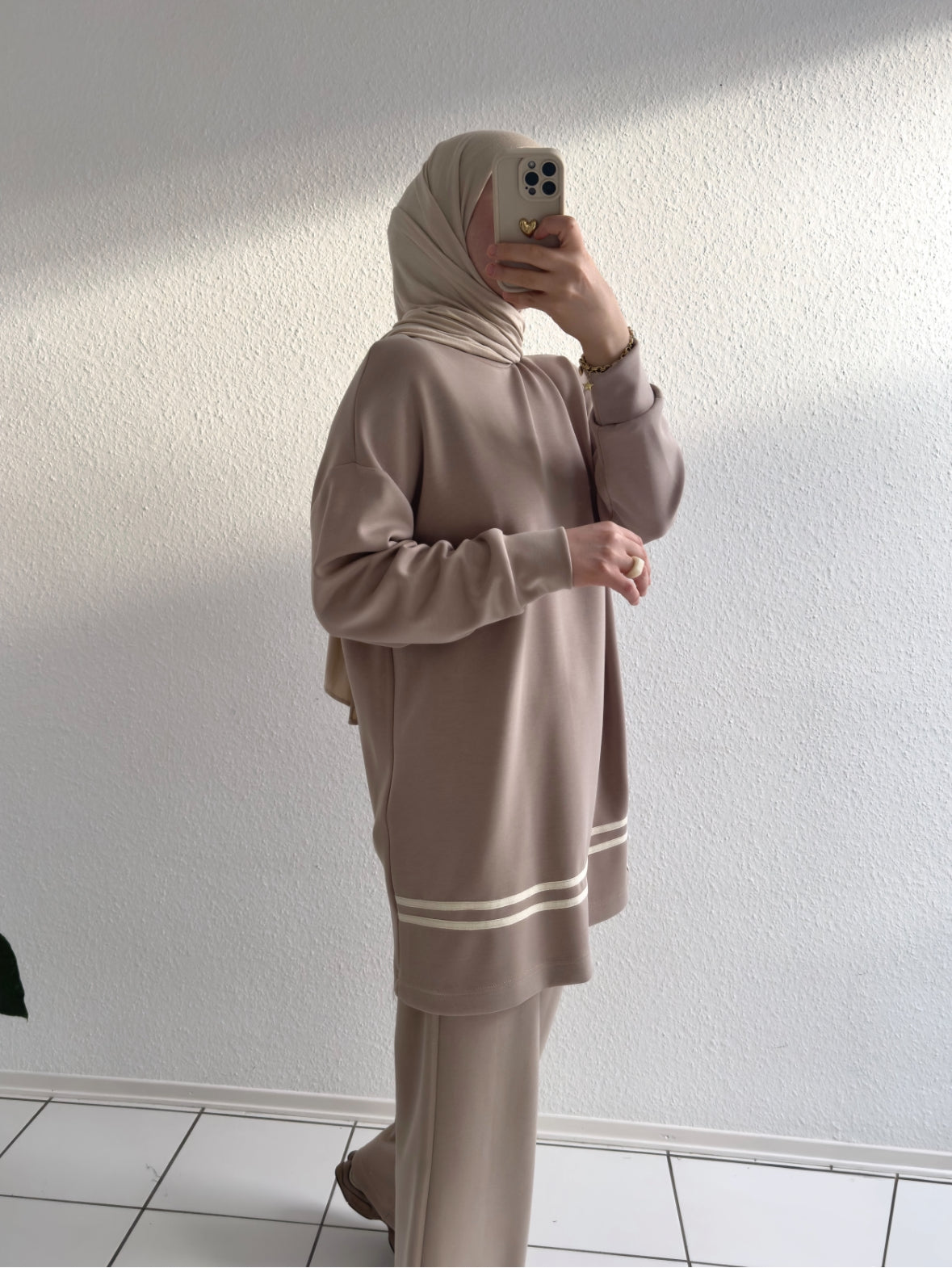 Gestreifter Modal Zweiteiler - Beige