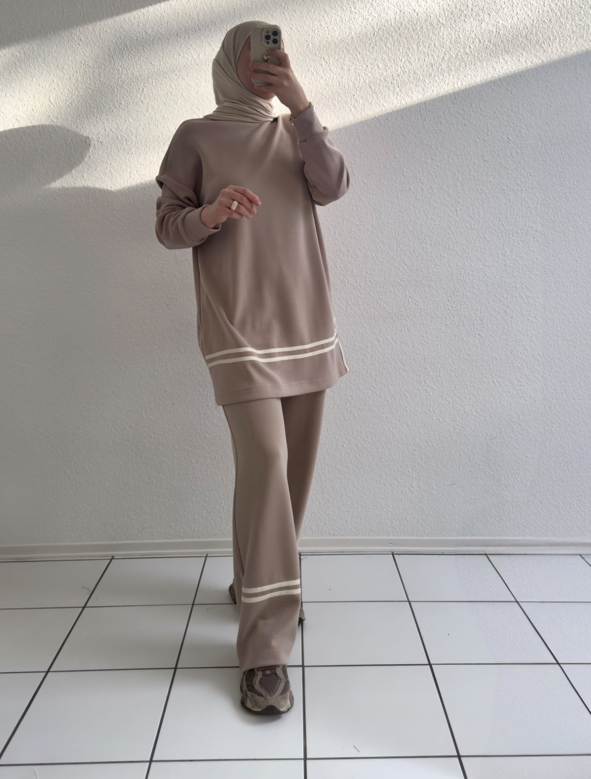 Gestreifter Modal Zweiteiler - Beige