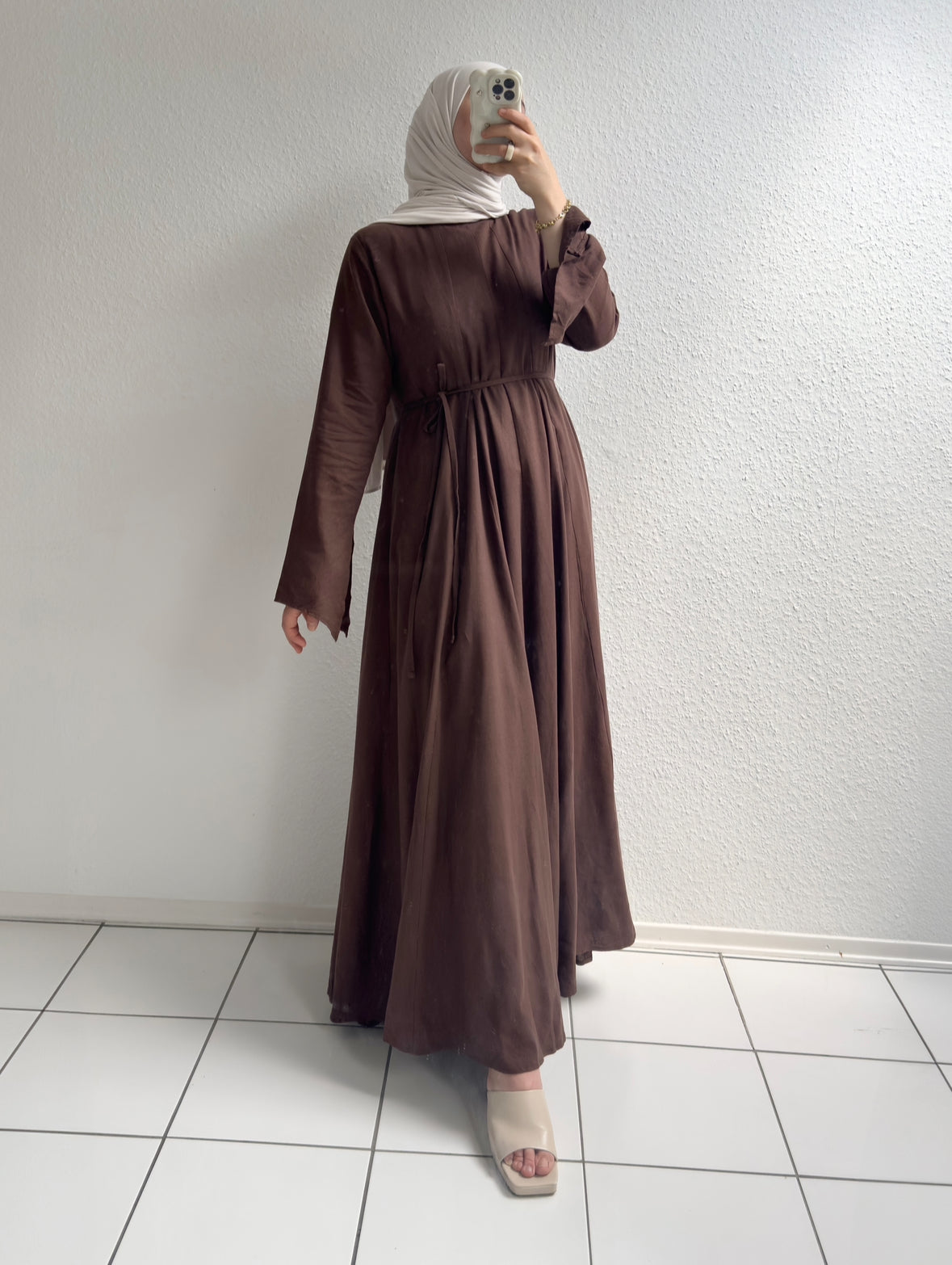 Ivory Leinen Kleid - Braun