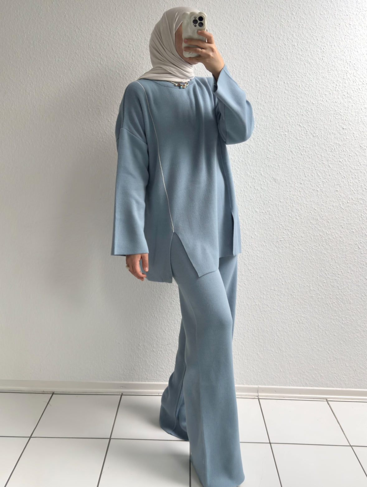 Soft Lines Strick Zweiteiler - Babyblau