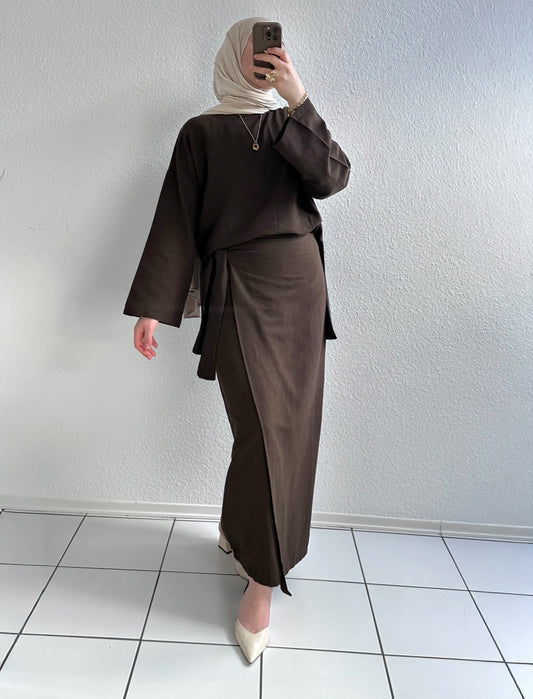 Pure Leinen Zweiteiler - Braun