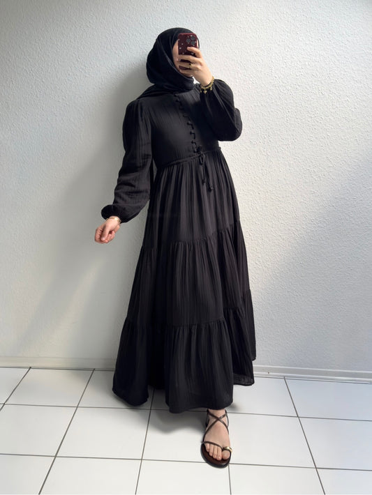 Elya Musselin Kleid- Schwarz