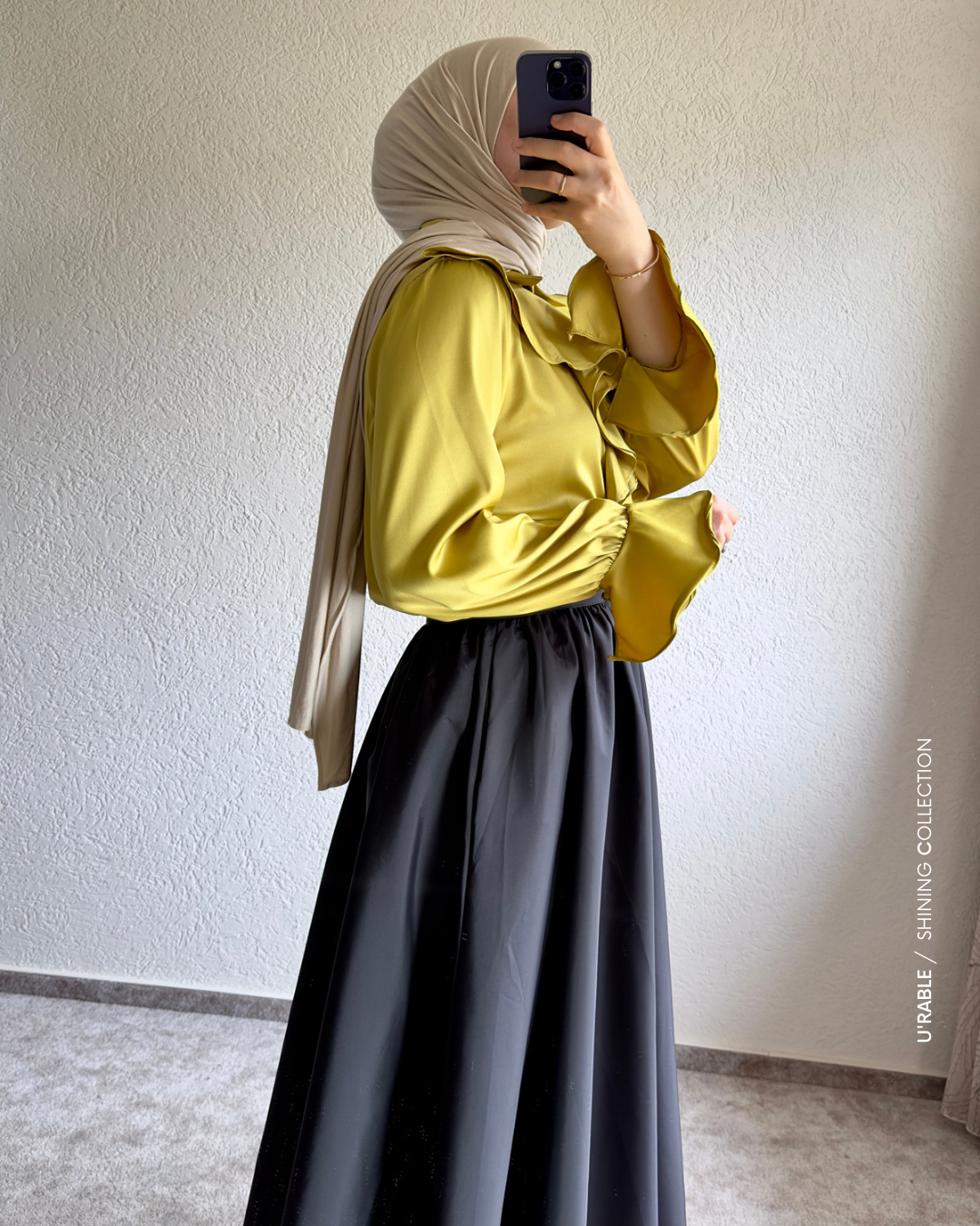 Fırfırlı Saten Gömlek-Hardal(Satin Hemd-Senf)