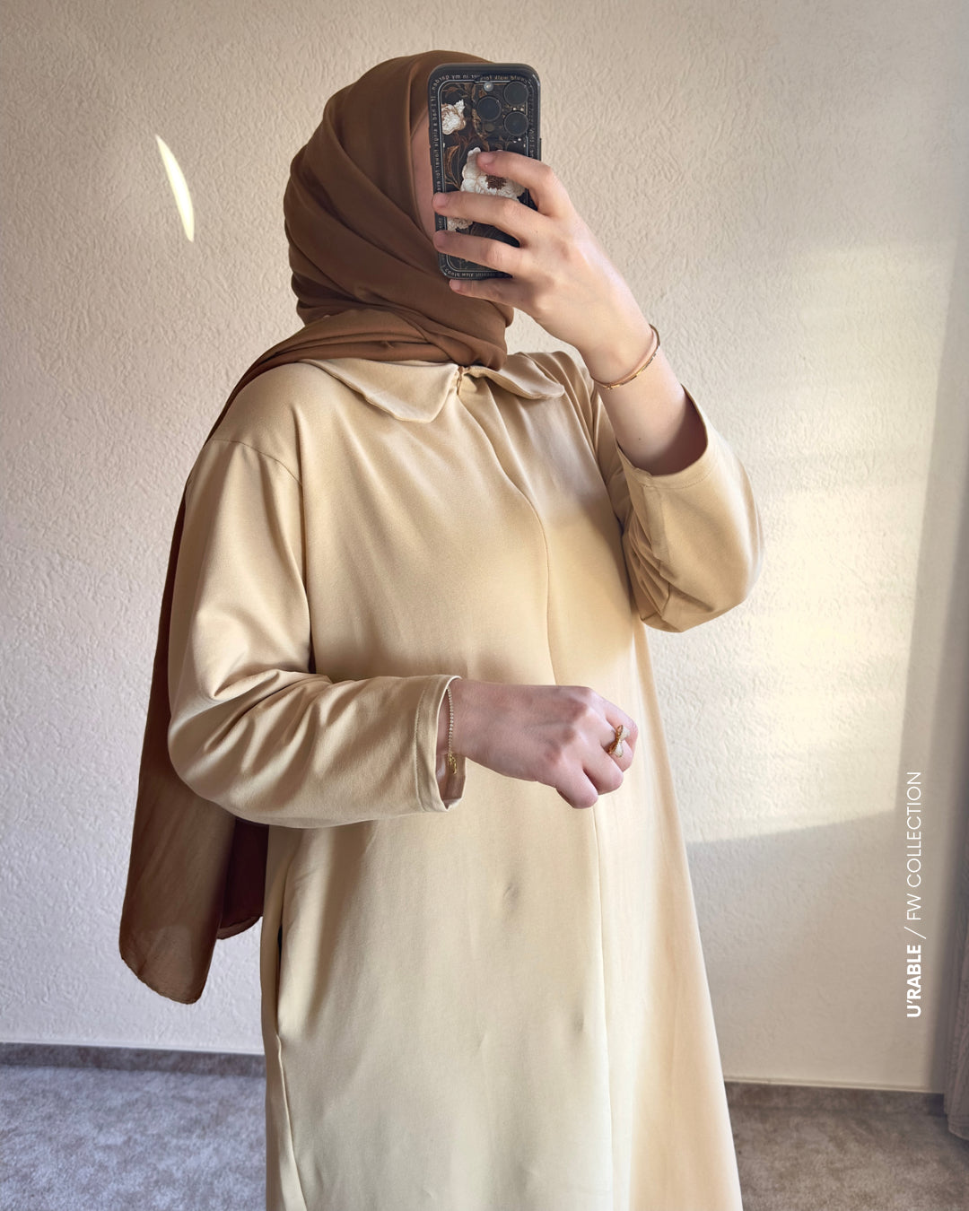 Bebe Yaka Fermuarlı Elbise-Bej(Kleid mit Babykragen und Reißverschluss-Beige)