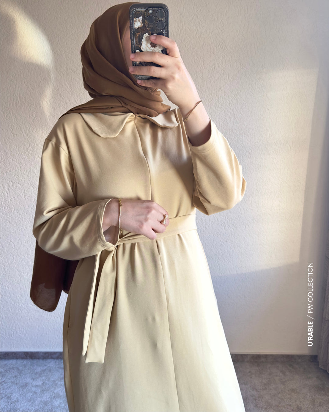 Bebe Yaka Fermuarlı Elbise-Bej(Kleid mit Babykragen und Reißverschluss-Beige)