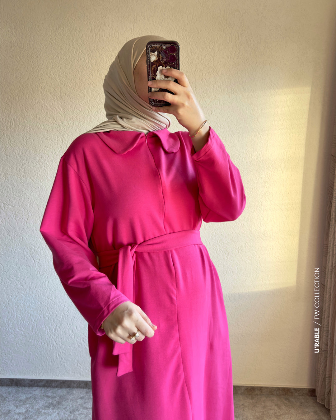 Bebe Yaka Fermuarlı Elbise-Pembe(Kleid mit Babykragen und Reißverschluss-Rosa)