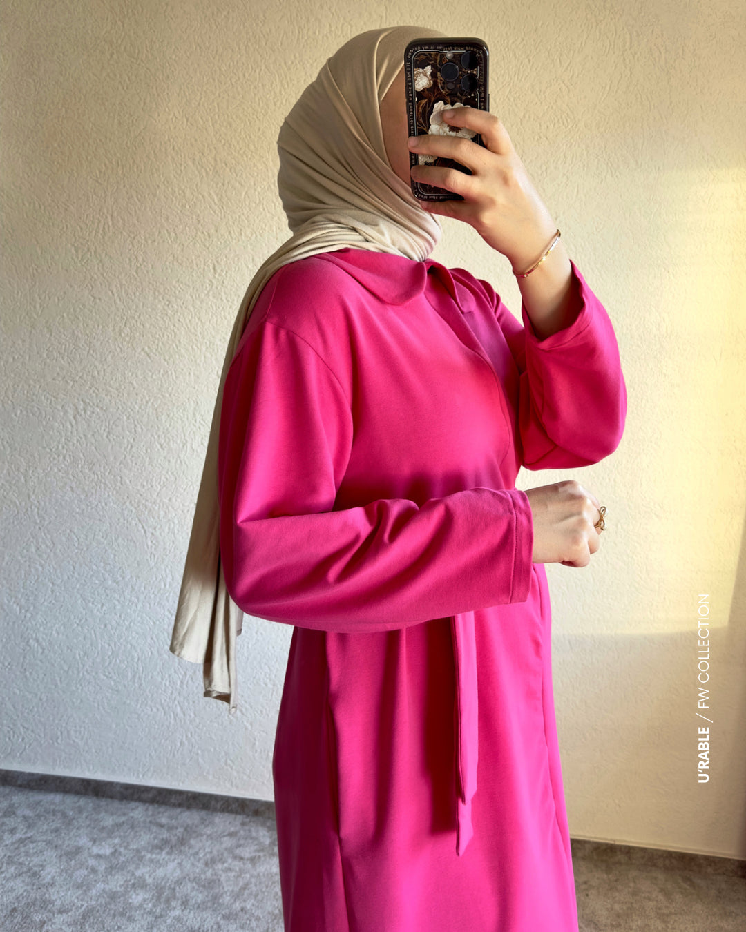 Bebe Yaka Fermuarlı Elbise-Pembe(Kleid mit Babykragen und Reißverschluss-Rosa)