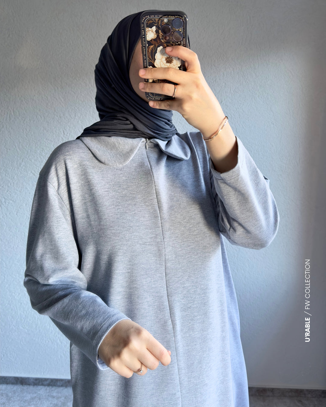 Bebe Yaka Fermuarlı Elbise-Gri(Kleid mit Babykragen und Reißverschluss-Grau)