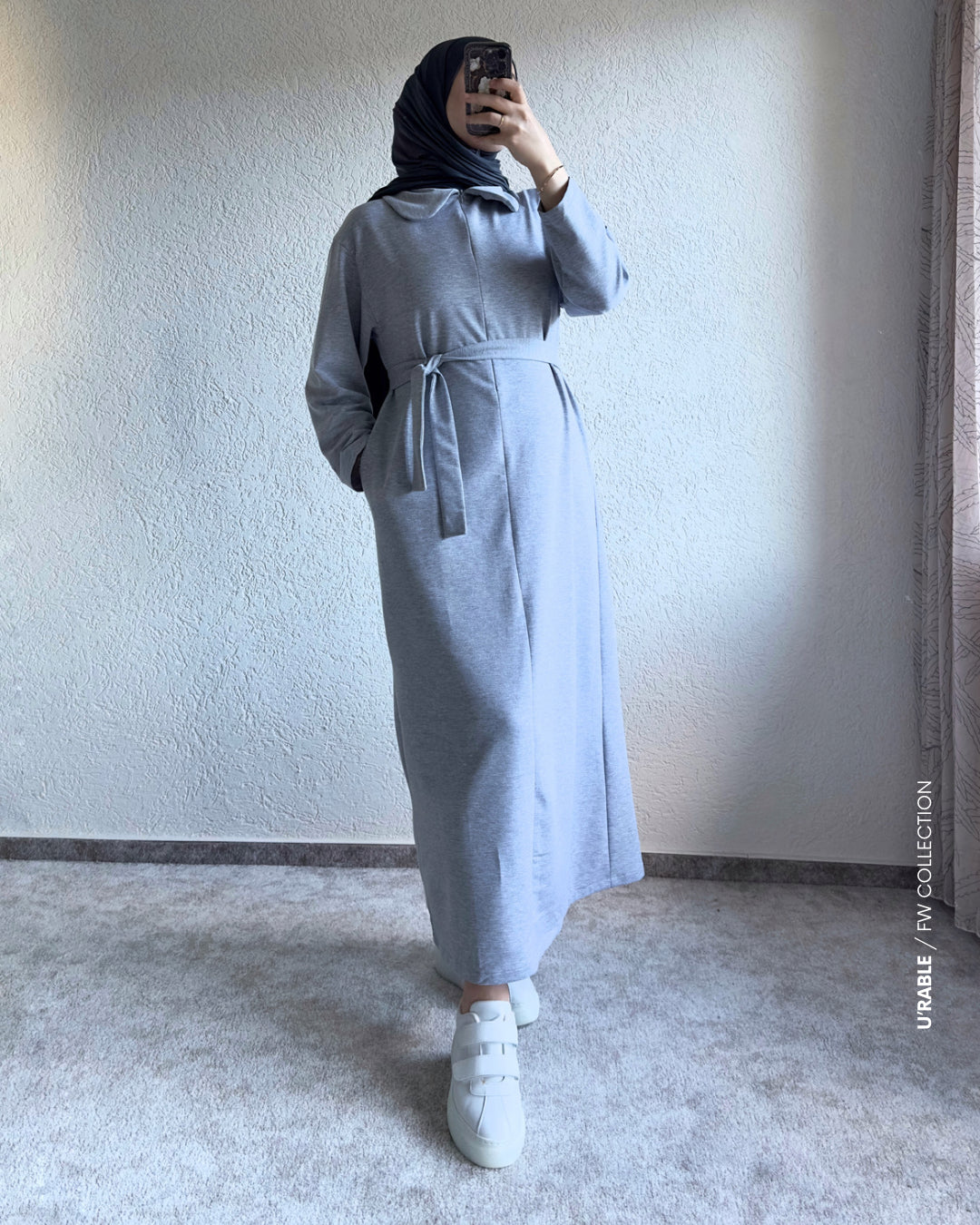 Bebe Yaka Fermuarlı Elbise-Gri(Kleid mit Babykragen und Reißverschluss-Grau)