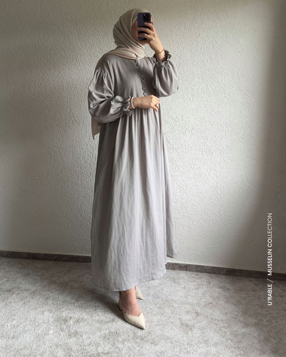 Classy Pamuklu Elbise-Gri(Classy Baumwolle Kleid-Grau)