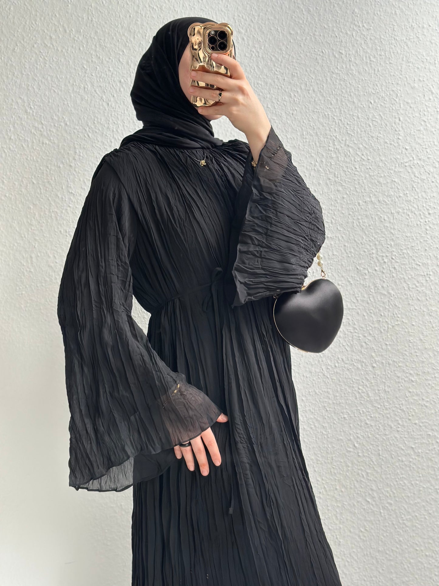 Crinkle Chiffon Kleid - Schwarz