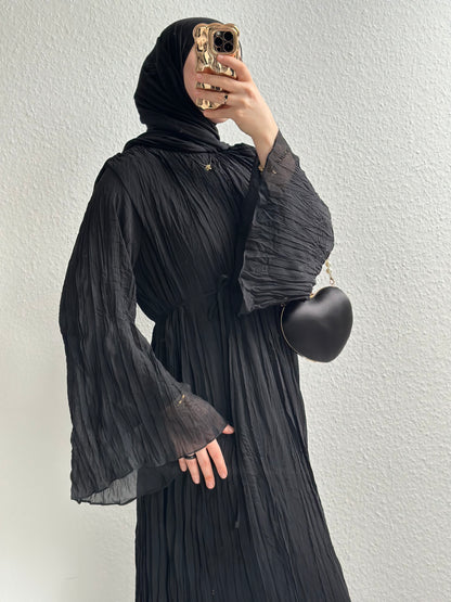 Crinkle Chiffon Kleid - Schwarz
