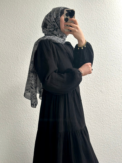 Elya Musselin Kleid- Schwarz