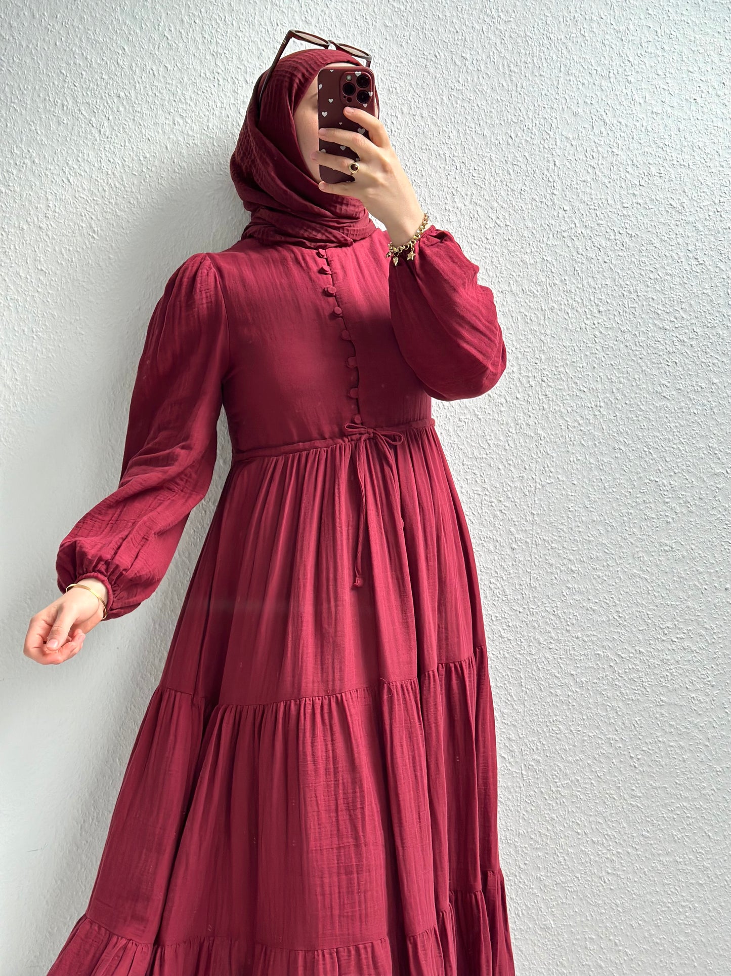 Elya Musselin Kleid- Burgunderrot