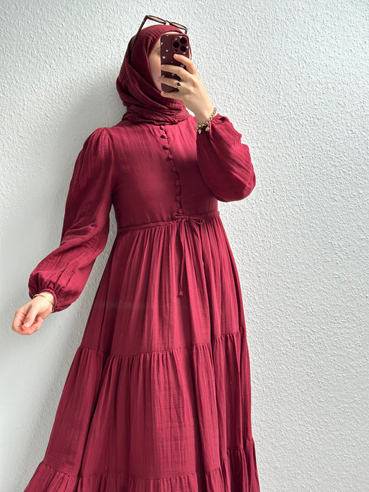 Elya Musselin Kleid- Burgunderrot