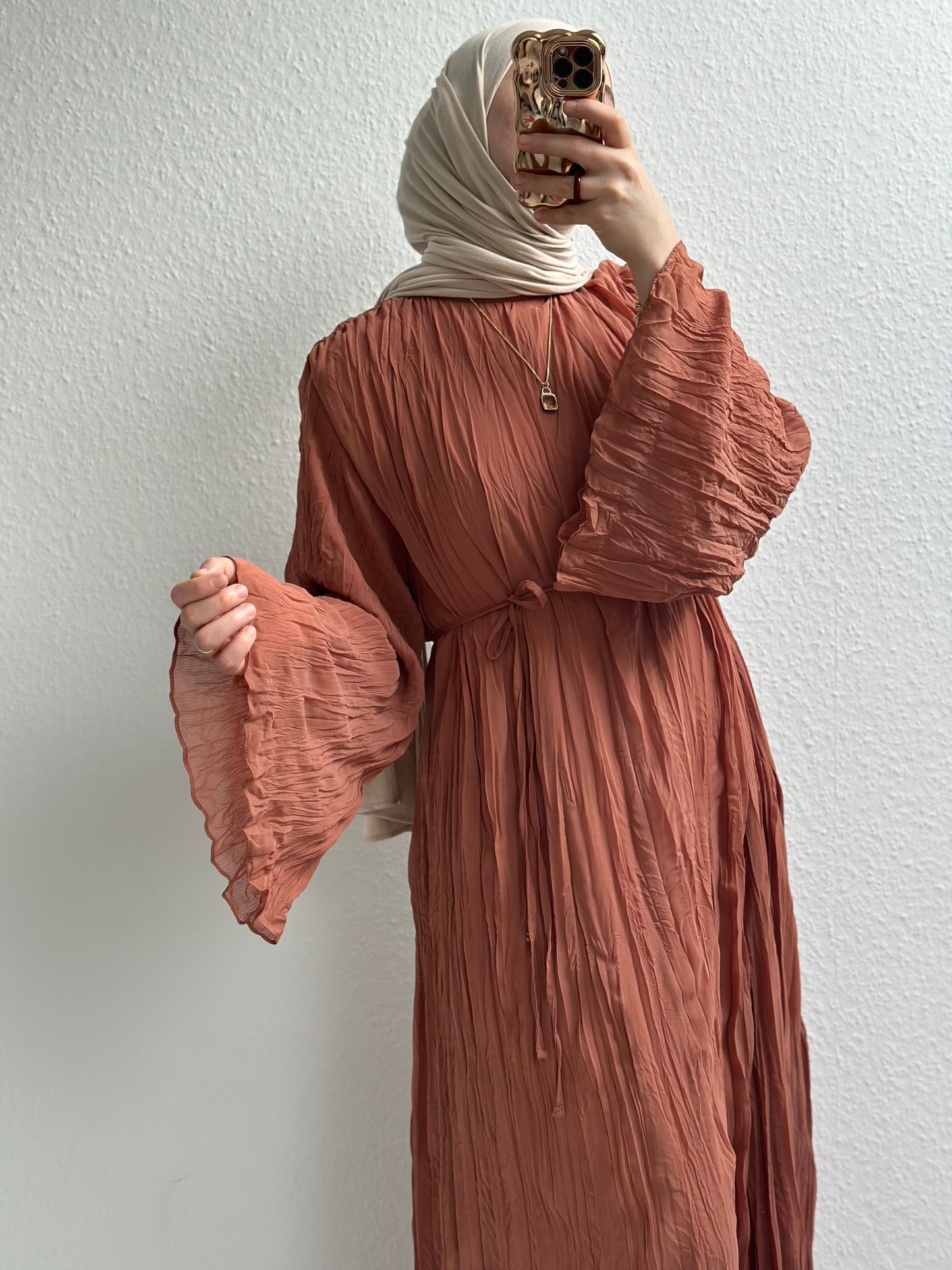 Crinkle Chiffon Kleid - Zimt