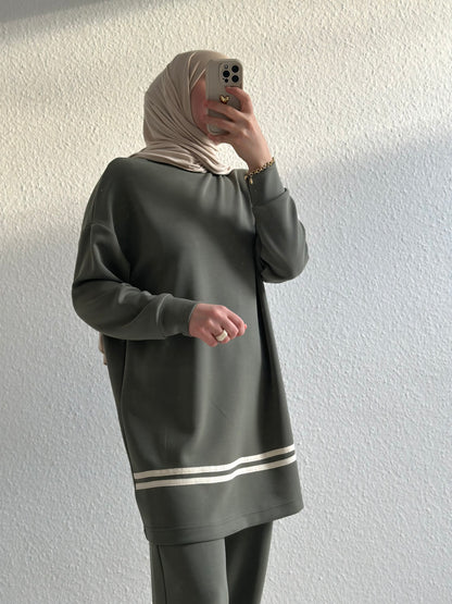 Gestreifter Modal Zweiteiler - Grün