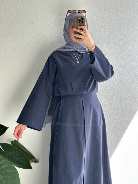Cotton Kleid mit Wickel Detail - Blau