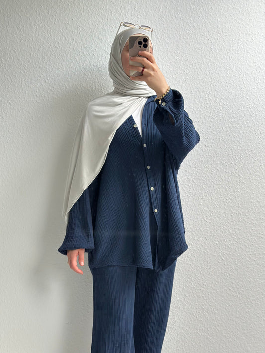 Basic Musselin Zweiteiler - Dunkelblau