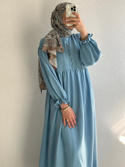Lovely Pamuklu Elbise-Mavi(Lovely Pamuklu Kleid-Blau)