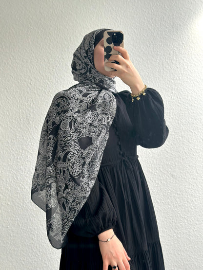 Elya Musselin Kleid- Schwarz