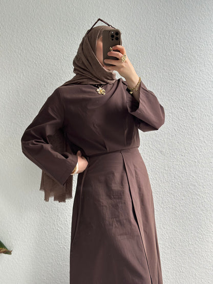 Cotton Kleid mit Wickel Detail - Braun
