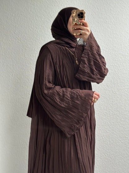 Crinkle Chiffon Kleid - Braun