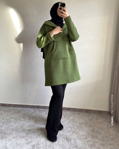 Kapüşonlu Sweatshirt-Haki(Hoodie Sweatshirt-Khaki)