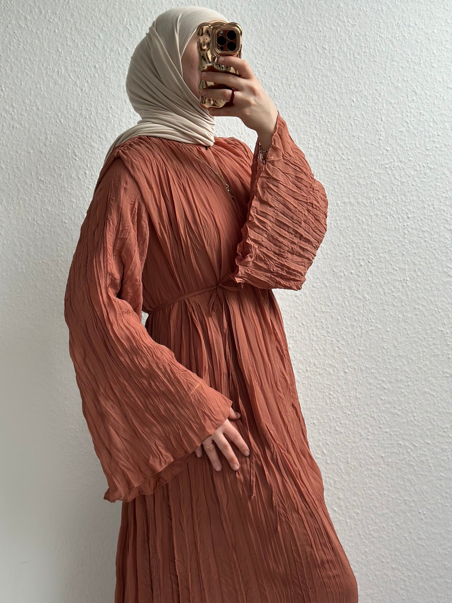 Crinkle Chiffon Kleid - Zimt