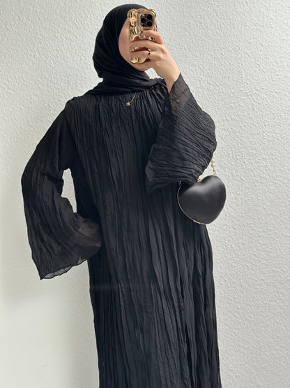 Crinkle Chiffon Kleid - Schwarz