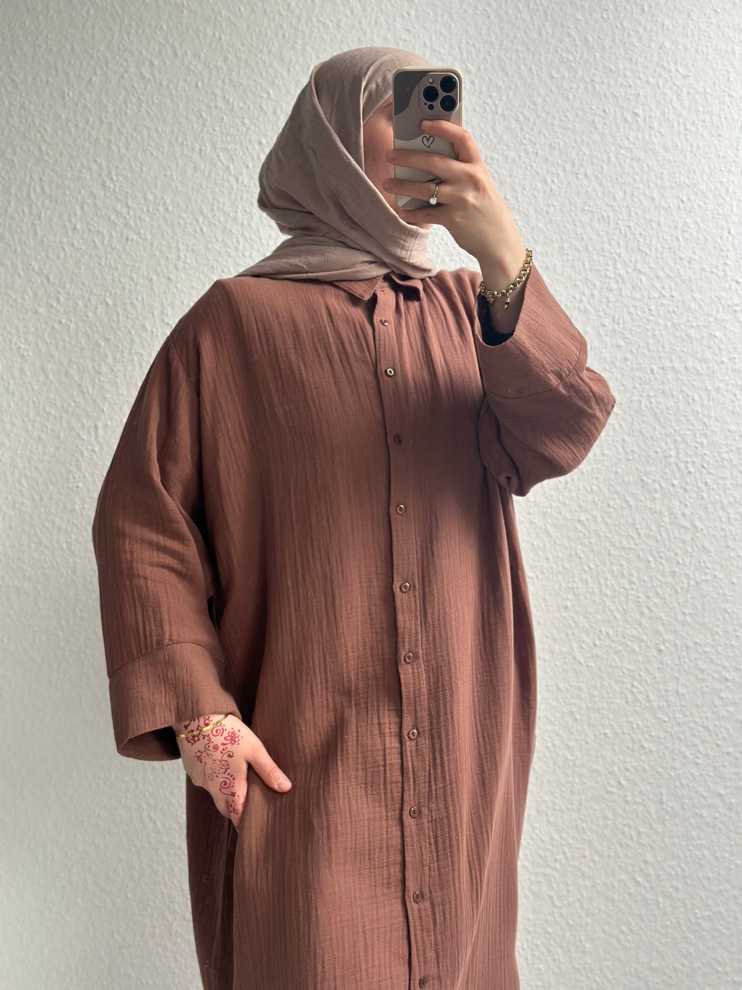 Soft Langes Musselin Hemd - Braun