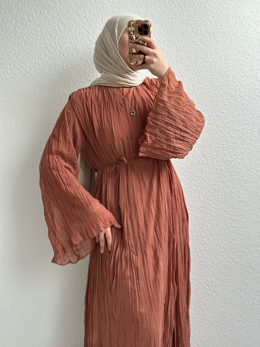Crinkle Chiffon Kleid - Zimt