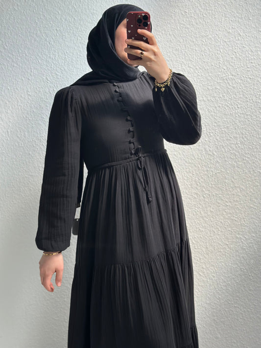 Elya Musselin Kleid- Schwarz
