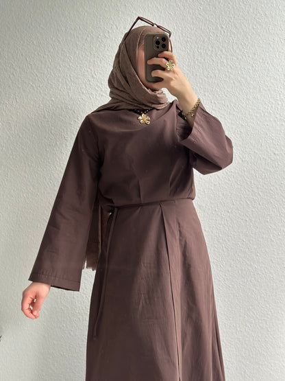 Cotton Kleid mit Wickel Detail - Braun