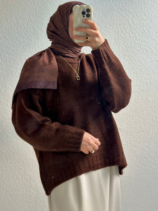 Cozy dicker Strickpullover - Braun