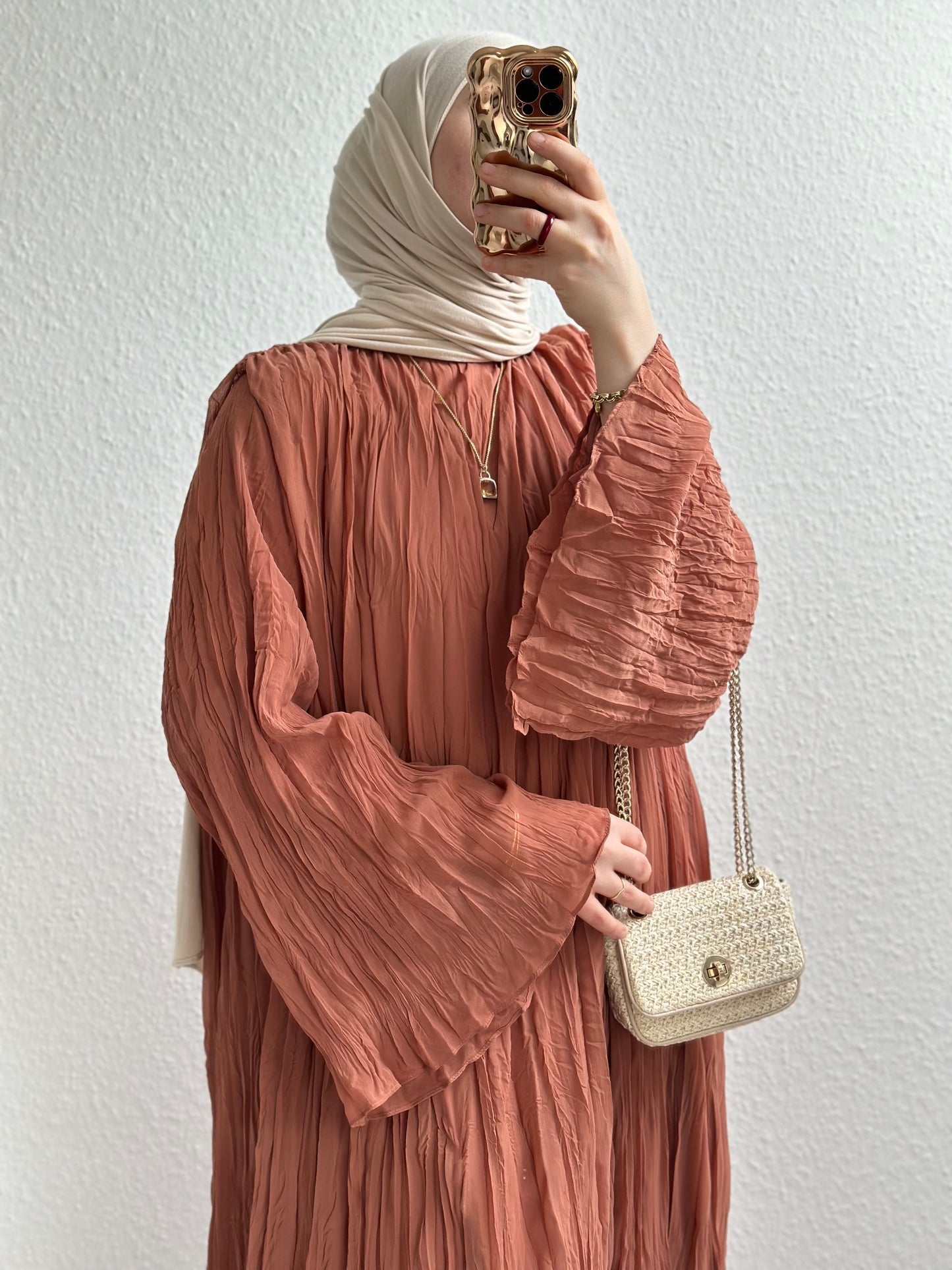 Crinkle Chiffon Kleid - Zimt